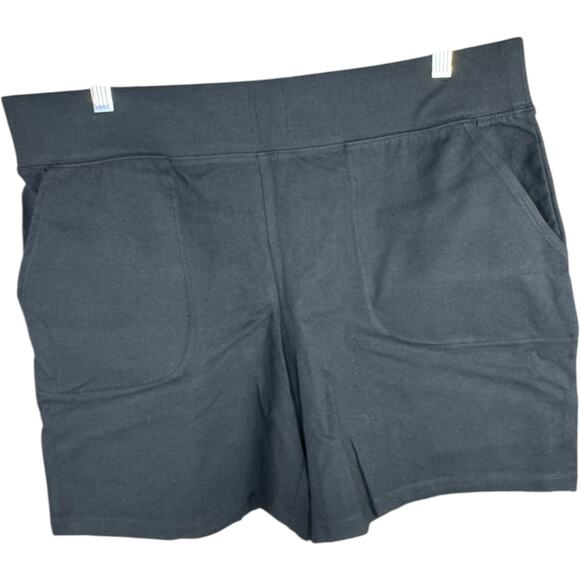 Denim & Co. Active Petite Duo Stretch Two Pack Shorts Black Palm/Blk Large - Picture 4 of 11
